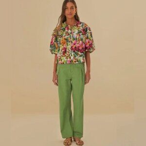 FARM RIO Green Pleat Pants Wide Leg Twill Size 33 NWT